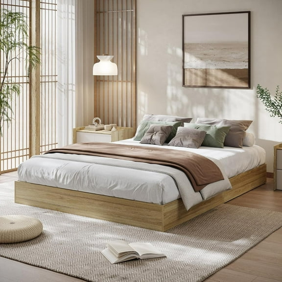 ChaoLink Queen Bed Frame Wood Platform Bed Frame, Sturdy Wooden Bed Frame with Slat Support, No Box Spring Needed, Minimalist Floor-Standing Design, Easy Assembly, Burlywood