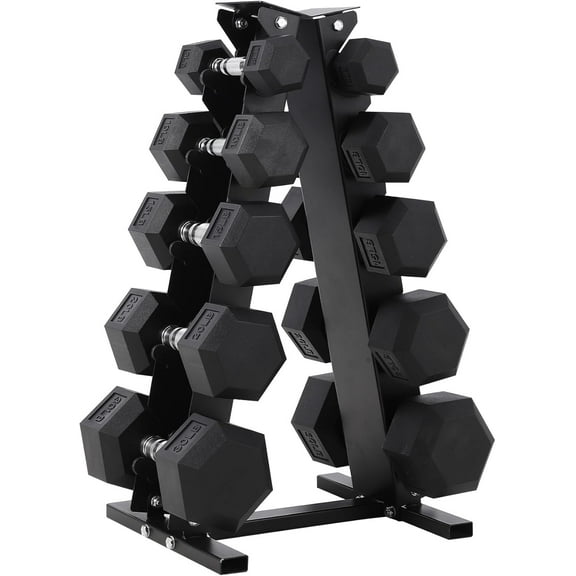 ChaoLink Rubber Coated Hex Dumbbell Set with Rack – 5, 10, 15, 20, 30 Lbs Weights for Home Gym Training & Lifting Workouts