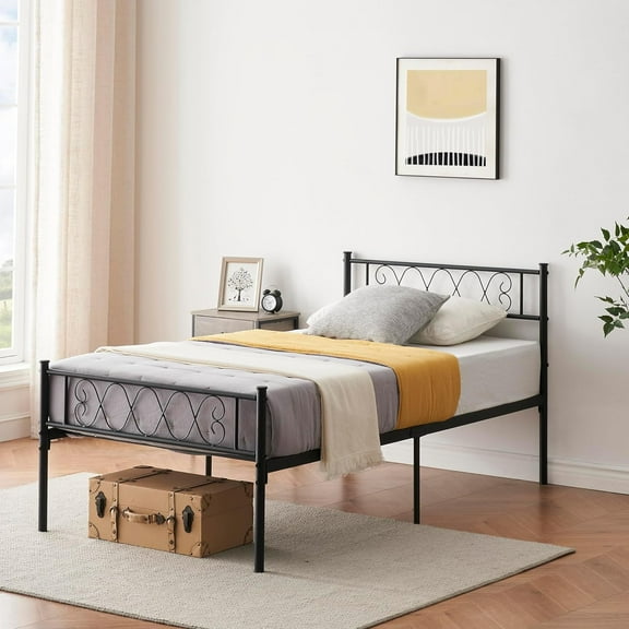 ChaoLink TWIN Bed Frame with Headborad & Footboard, TWIN Size Metal Platform Bed Frame with Under Bed Storage, No Box Spring Needed,black