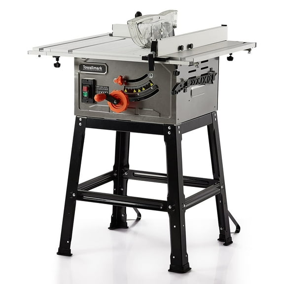 ChaoLink Table Saw, 10 Inch 15A Multifunctional Saw with Stand & Push Stick, 90°Cross Cut & 0-45°Bevel Cut, 5000RPM, Adjustable Blade Height for WoodworkingA