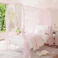 thumbnail image 1 of ChaoLink Twin Canopy Bed Frame with Upholstered Headboard, Metal Platform, Strong Slats, Underbed Storage, No Box Spring Needed, White, 1 of 9