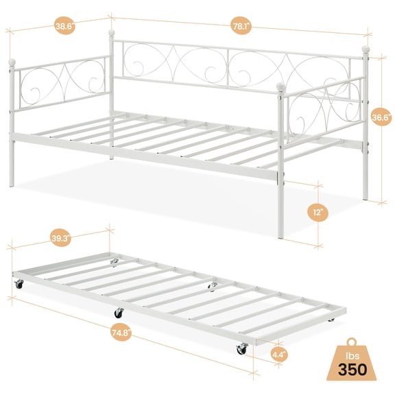 ChaoLink Twin Daybed with Trundle Metal, Twin Trundle Bed Frame Sofa Bed Frame for Living Room, Bedroom, Apartment, No Box Spring Needed, Space SavingSofa bed + lower bed