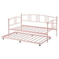 thumbnail image 1 of ChaoLink Twin Metal Daybed with Trundle, Pullout Trundle Bed Frame with Arched Headboard, Guest Sofa Bed with Steel Slat Support, No Box Spring Required, Easy Assemblypink, 1 of 8