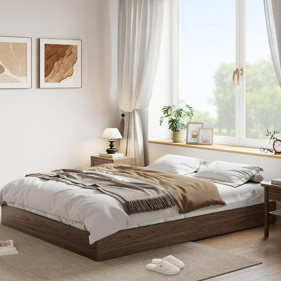 ChaoLink Twin-XL Bed Frame -XL Wood Platform Bed Frame, Sturdy Wooden Bed Frame with Slat Support, No Box Spring Needed, Minimalist Floor-Standing Design, Easy Assembly, Walnut Wood