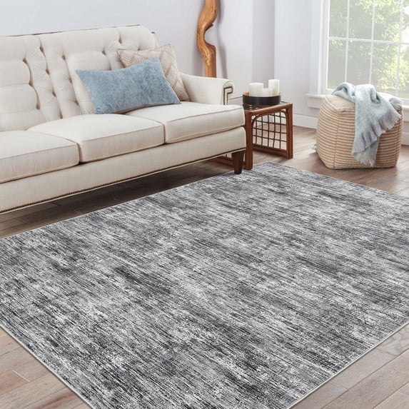 ChaoLink Washable 1150Gsm Pearl Velvet Cotton Tpr Backed Area Rug - Plain Texture Carlo, Light Gray 5x7ft