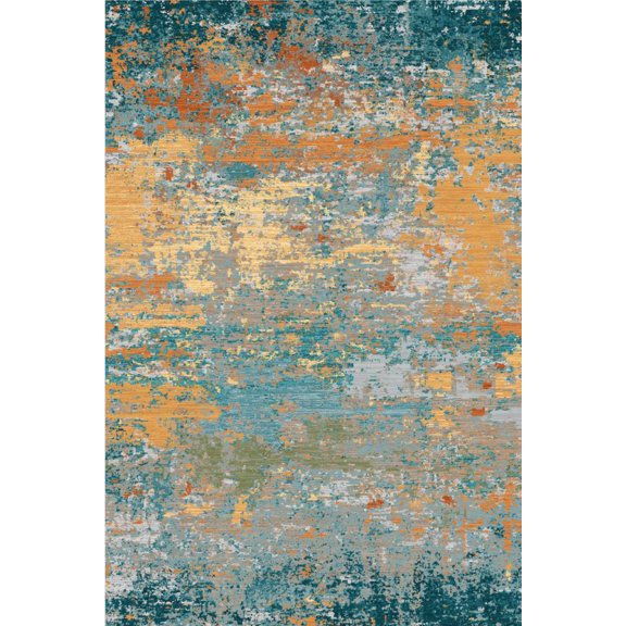 ChaoLink Washable 1300Gsm 450Gsm Pearl Velvet Folded Washed Back Printed Carpet - Abstract - Colorful Texture, 2*6ft Gold Blue Carpet