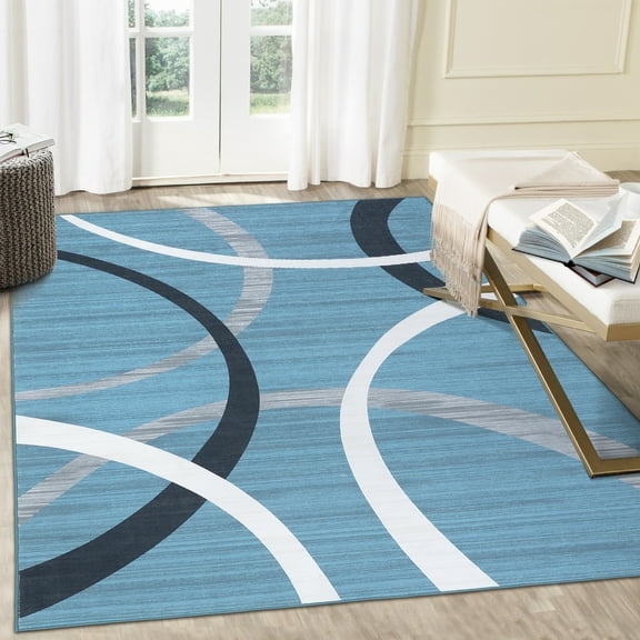 ChaoLink Washable 330G Velvet (Total 1150Gsm) Small Loop Velvet Tpr Backed Area Rug - Modern-Yundong Tai Chi, Blue, 4ft*6ft