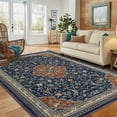 thumbnail image 1 of ChaoLink Washable 9'*12' Monaco Collection Runner Rug with Boho Chic Medallion Distressed Design, Non - Shedding & Easy Care, Ideal for Bedroom - Navy Blue & Orange Blue, 1 of 5