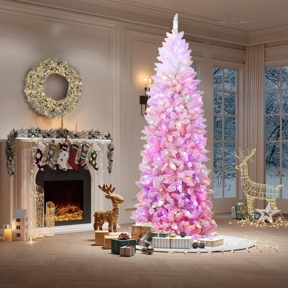 ChaoLink White powder 6FT Slim Pencil Christmas Tree for Small Spaces Snow Flocked Artificial Xmas Tree with Metal Stand, Skinny Holiday Decor for Apartments & Offices