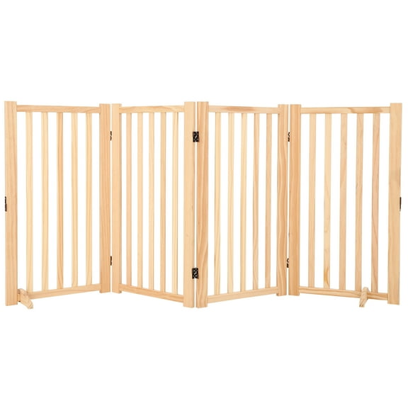 ChaoLink Wooden Freestanding Dog Gates for The House,Doorways, Stairs, Fodable Dog Gate Indoor, Step-Over Safety Pet Gate,Paint-Free, Solid Hardwood36"H 80"W