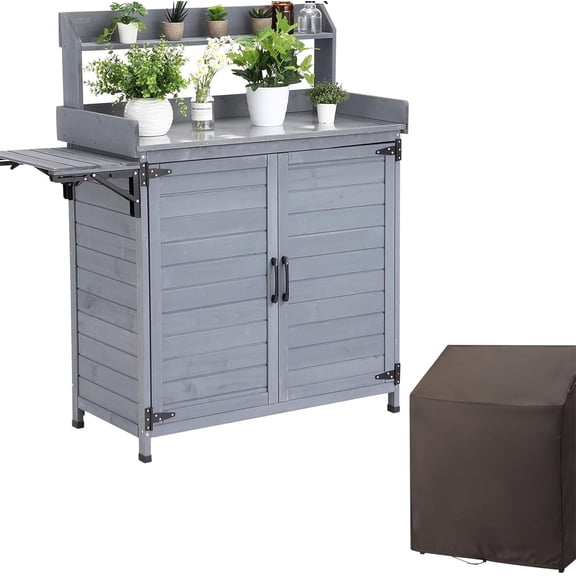 ChaoLink Wooden Garden Potting Bench Table, Outdoor Horticultural Storage Cabinet and Planting Work Bench