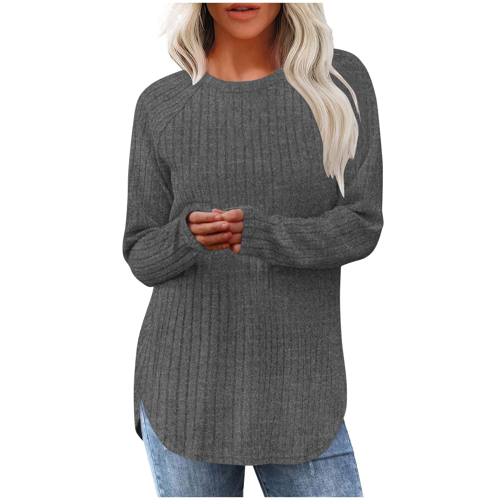 Liverpool Long Sleeve Raglan Sweater - Side Slits, Lightweight Blend (Acrylic/Nylon/Wool/Spandex)