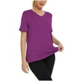 thumbnail image 1 of Chaoheng Summer Blouses for Women under $10.00 Women's Plus Size Solid Color V-Neck Short Sleeve Shirt,Purple M, 1 of 4