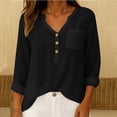 thumbnail image 1 of Chaoheng Summer Tops for Women 2026 Women's V-Neck Button Placket Top Linen Blend Short Sleeve Tee, 1 of 9