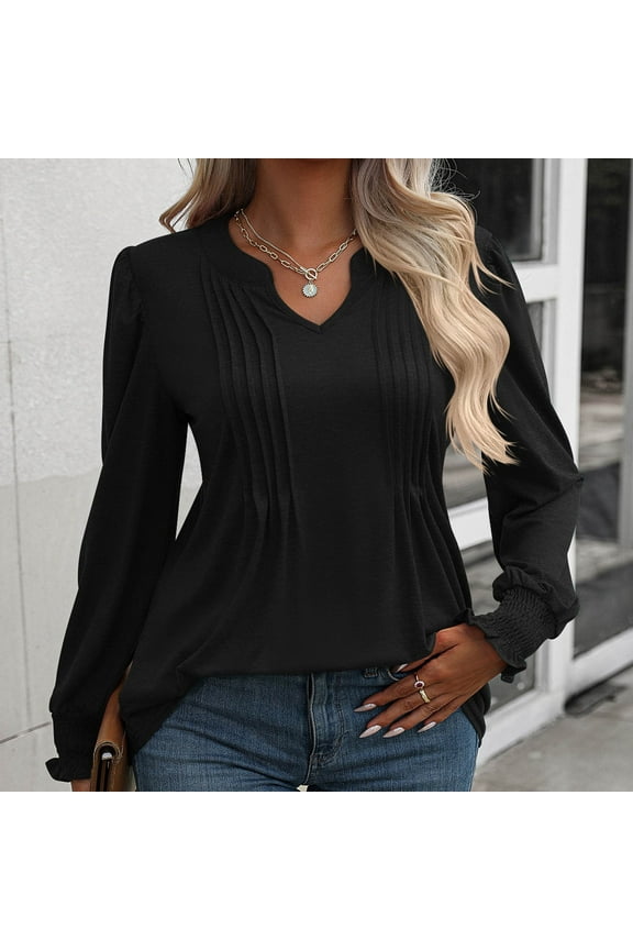 Women's Fashion Hoodies&Sweatshirts Women's Flared Sleeve V-Neck Blouse,Solid Color Ruffle Casual Top,Long Sleeve Pullover