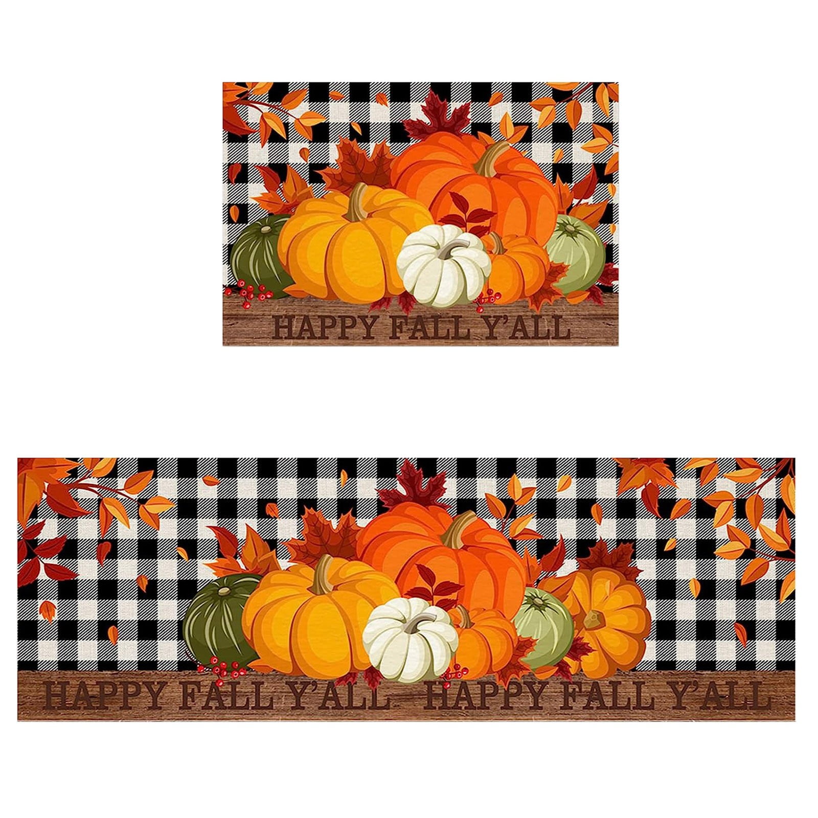 Chaolei Fall Season Kitchen Carpet (2 Pieces) Pumpkin Maple Leaves