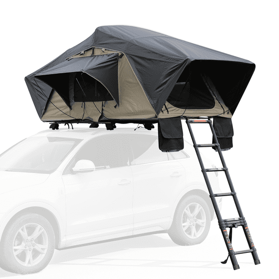Meedo Desige Apolle TNT L, Soft Shell Rooftop Tent, Fits 3 People, Made with Waterproof Material and a Rainfly-Fold Design, Clamshell Army Green Roof top Tent for Overlanding Hunting, Ladder Included