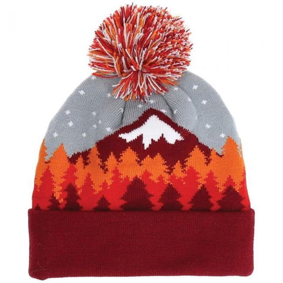 Chaos 786085 Terrance JR Woodland Jacquard Cuffed Pom Beanie, Red - One Size