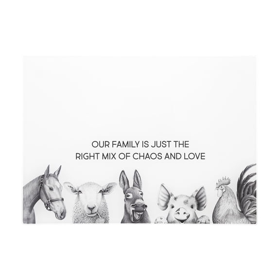 Pavilion Gift Company- Chaos And Love - 13.75" x 9.75" Glass Cutting Board Animals Horse Sheep Donkey Pig Chicken Birthday Mother's Day Gift Farmhouse Farm Animal Kitchen Decor