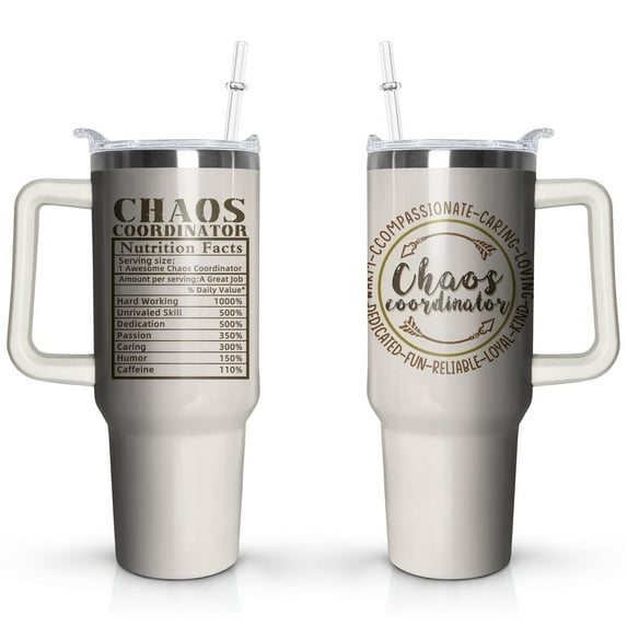 Chaos Coordinator Gift for Teacher Appreciation Boss Manager Coworker Dad, 40 Oz Chaos Coordinator Tumbler with Handle, Black