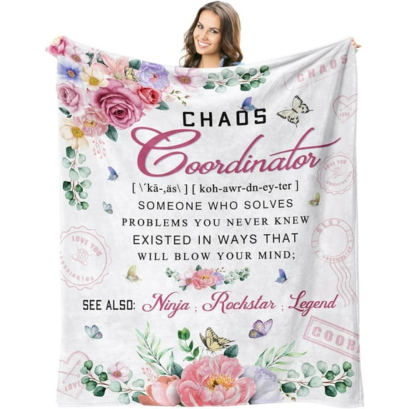 Chaos Coordinator Gifts Blankets - Thank You Gifts for Women Manager Employee - Boss Lady Gifts for Women - Appreciation Gifts for Coworkers Throws 50"x60" - Chaos Coordinator Blanket