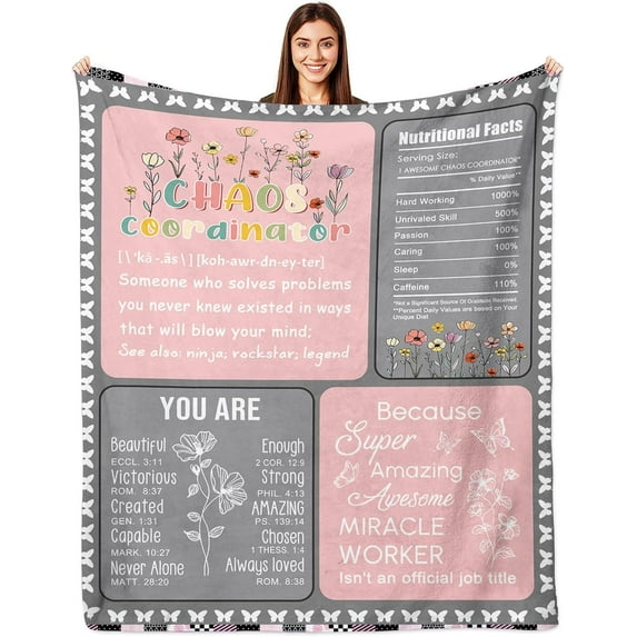 Chaos Coordinator Gifts Blankets for Women, Thank You Gifts, Boss Lady Gifts for Women, Appreciation Gifts for Coworker Manager Employee 60"" X50 Chaos Coordinator Blanket