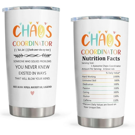 Chaos Coordinator Gifts for Women, Thank You Gifts for Women/Men, Chaos Coordinator Tumbler 20oz, Appreciation Gifts for Coworker/Boss Lady/Manager/Teacher/Mom/Friends on Boss Day Birthday