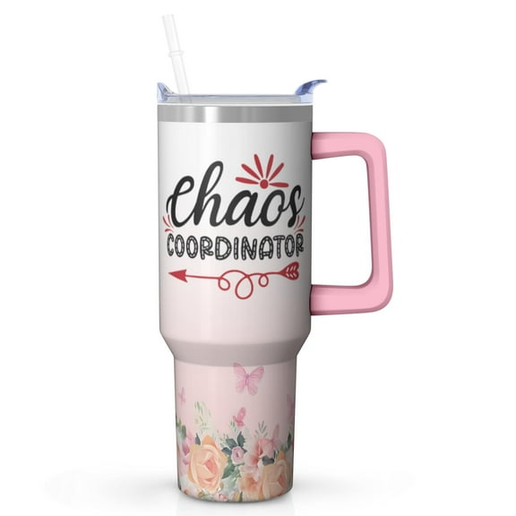 Chaos Coordinator Insulated Travel Tumbler Gift - 40 Oz Stainless Steel Cup with Handle & Straw, Keeps Beverages Hot Cold, For Boss, Coworker, Teacher, Nurse, Mom, Friend