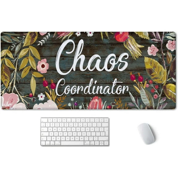 Chaos Coordinator Motivational Quote Mouse pad 35.4 x 15.7 Inch XXL Floral Full Desk Mousepad Extended Large Non-Slip Rubber Base Waterproof Big Keyboard Mat with Stitched Edges for Gaming and Office