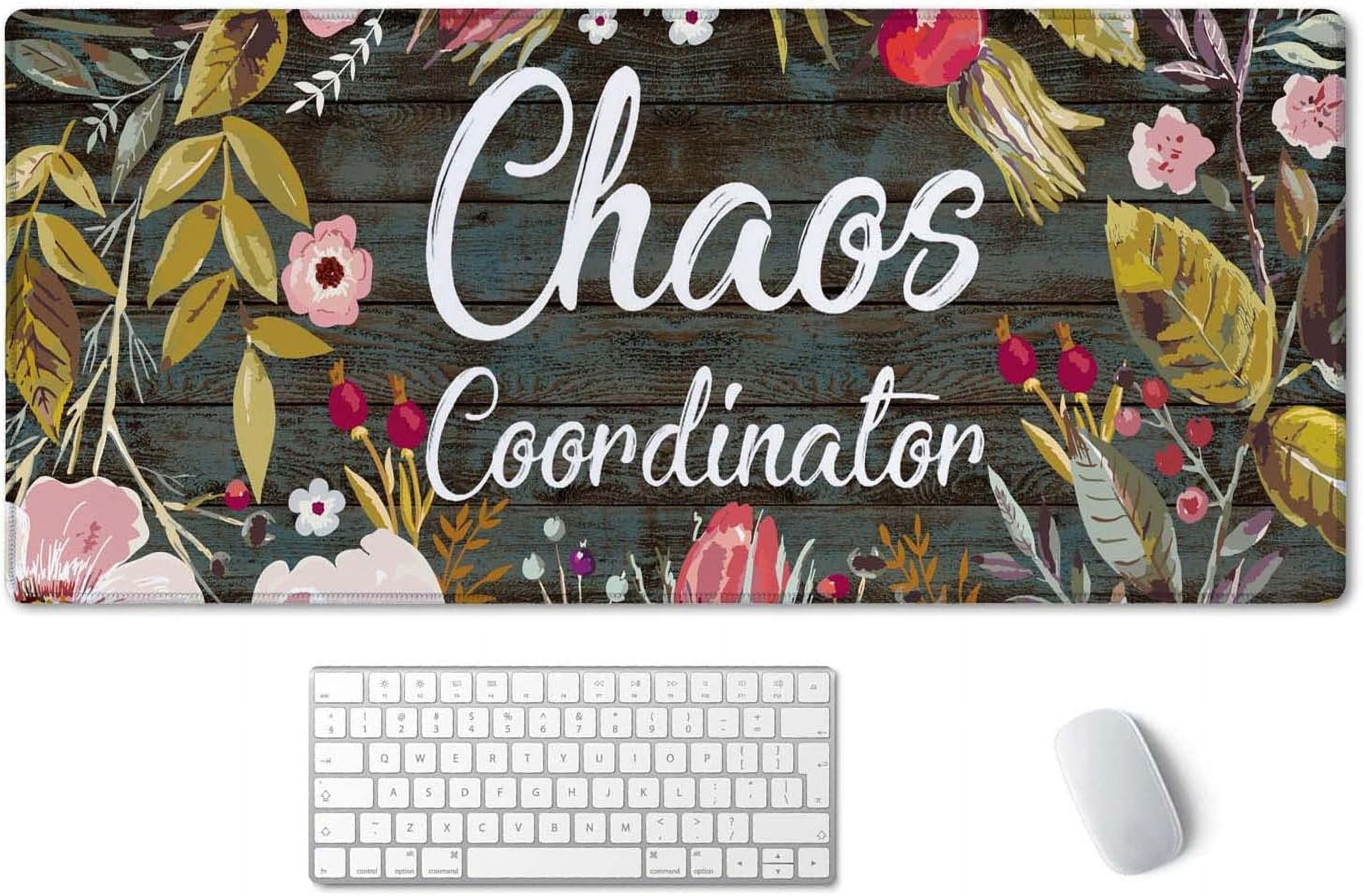 Chaos Coordinator Motivational Quote Mouse pad 35.5 X 15.7 Inch XXL Floral Full Desk Mousepad Extended Large Non-Slip Rubber Base Waterproof Big Keyboard Mat with Stitched Edges for Gaming and Office
