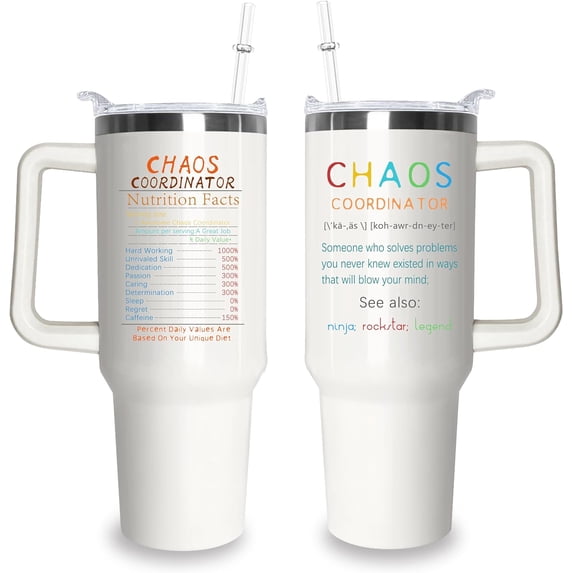 Chaos Coordinator Tumbler 40Oz, Coordinator Gifts for Women, Thank You Gifts for Women Boss Lady Gifts for Women Birthday Gifts for Dad, Boss, Coworker, Manager, Teacher, Friends