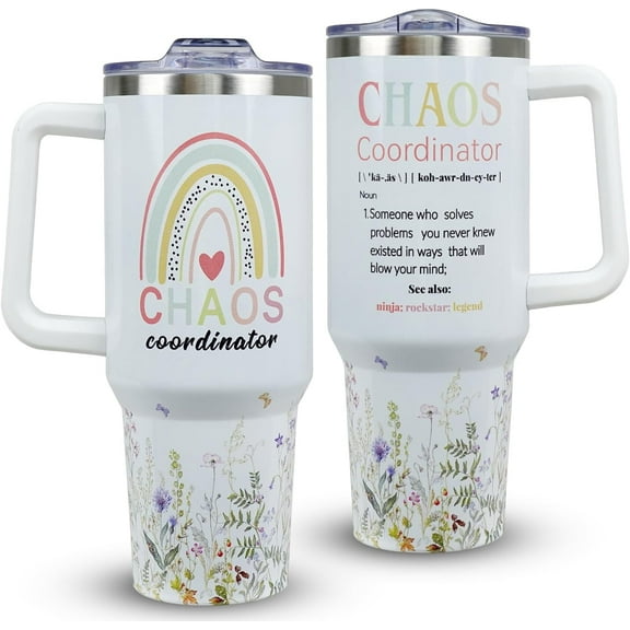 Chaos Coordinator Tumbler With Handle 40oz insulated stainless steel skinny Tumbler Cup With Lid and Straw Coworker Gifts, Coworker Appreciation Gift Retirement Gifts Thank You Gifts For Women
