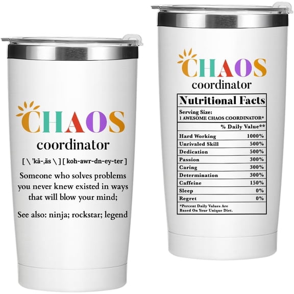 Chaos Coordinator Tumbler Thank You Gifts Water Bottle Double Wall Travel Coffee Mug Stainless Steel Vacuum Insulated Thermal Cup for Boss Lady Gifts Women Coworker Manger Leader Teacher Boss Day