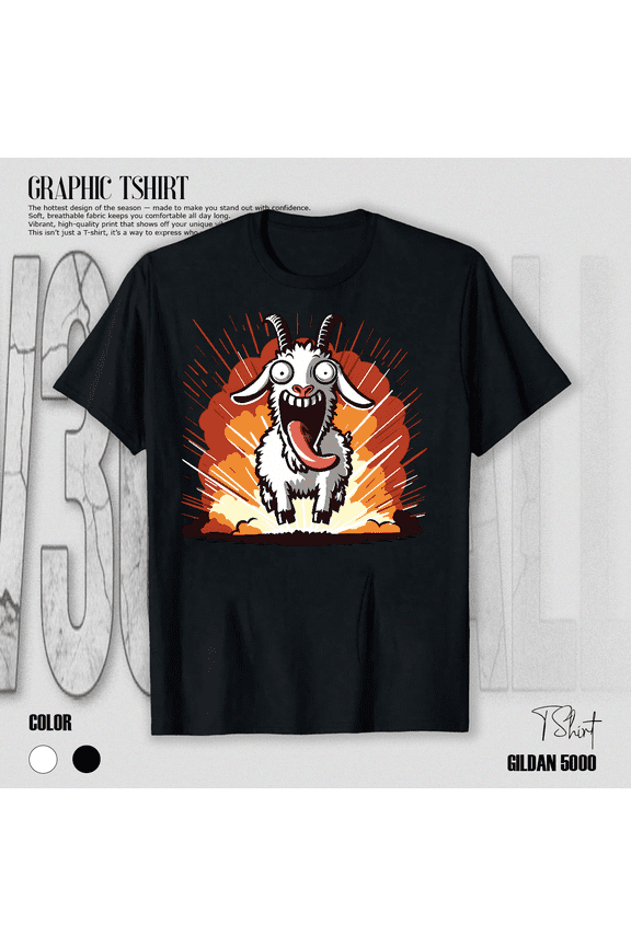 Chaos Goat Explosion Funny Gamer Farm Animal Simulation Design Unisex T-Shirt V14987, up to Size 5XL