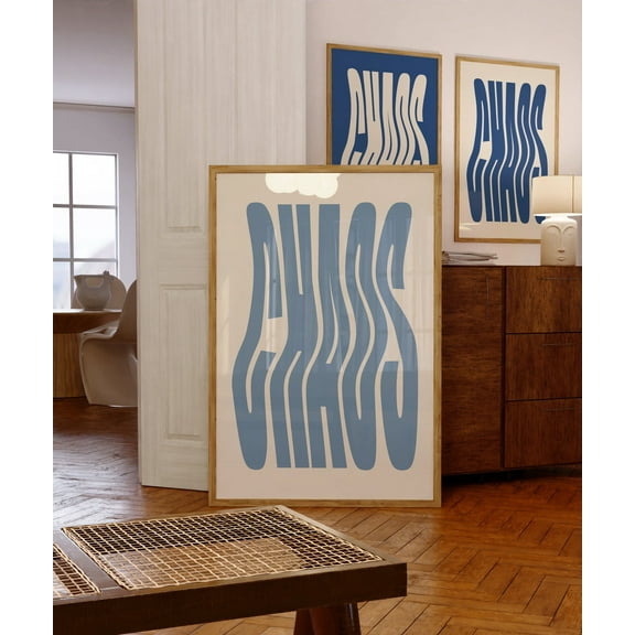 Chaos Print, Blue Typography Poster, Wavy Print, Trendy Wall Art, Retro Type Poster, Blue Art, Aesthetic Poster, Apartment Decor, Wall Art, Modern Wall Decor, 8x12 UNFRAMED