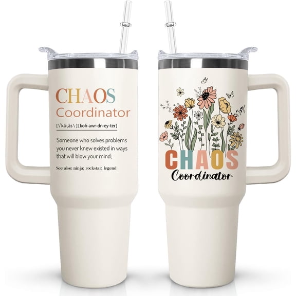 Chaos Tumbler with Handle - 40 Oz Water Bottle Travel Mug, Includes Lid and Straw - Perfect Gifts for Women