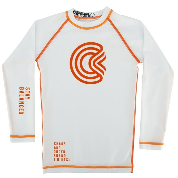 Chaos and Order Kid's Base Label V2 Long Sleeve BJJ Rashguard - Large - White