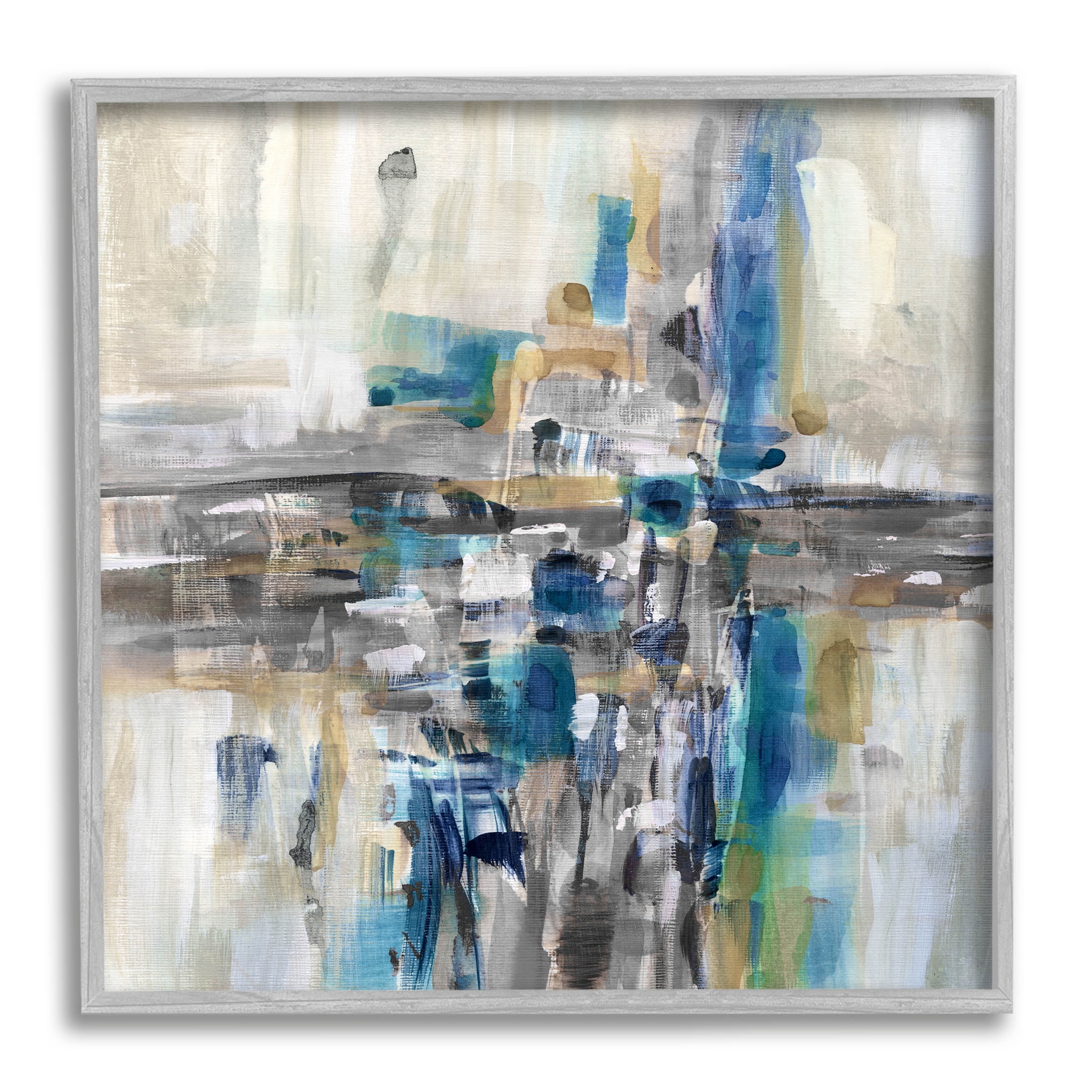 Chaotic Abstract Blue Arrangement Abstract Painting Gray Framed Art Print Wall Art