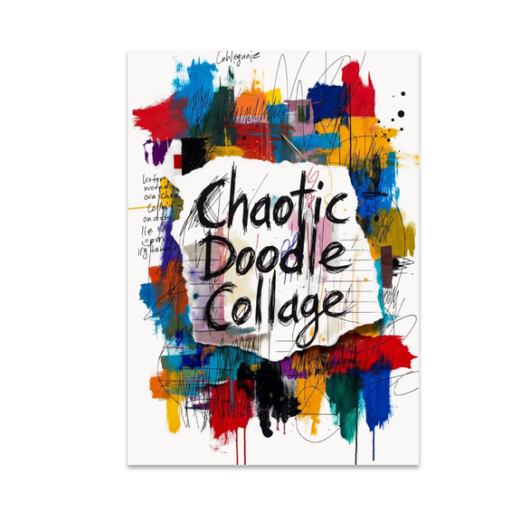 Chaotic Doodle Collage Art - Mixed Media Decor Enthusiast - 13x19 Poster Print