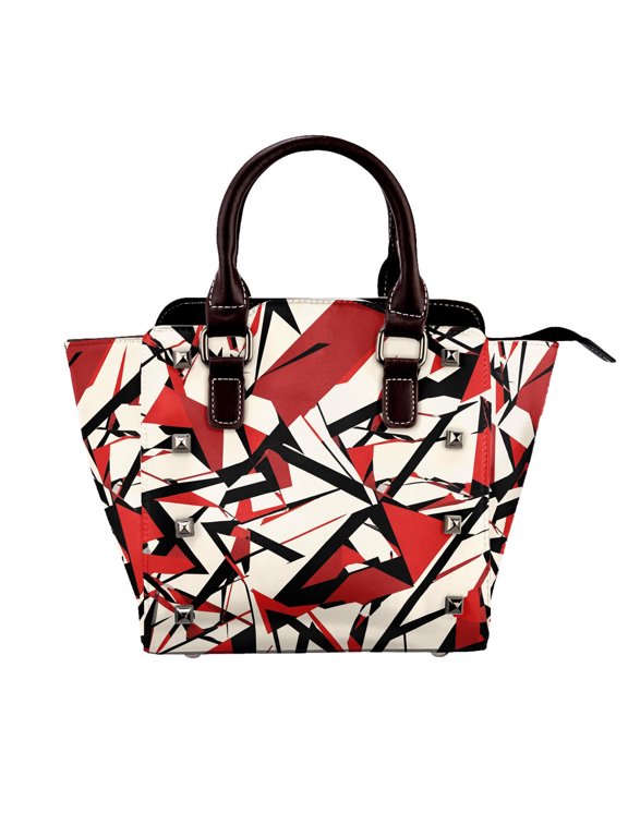 Chaotic Red And Black Shapes Rivet Handbag Studded Satchel One-Shoulder Tote Bag for Women