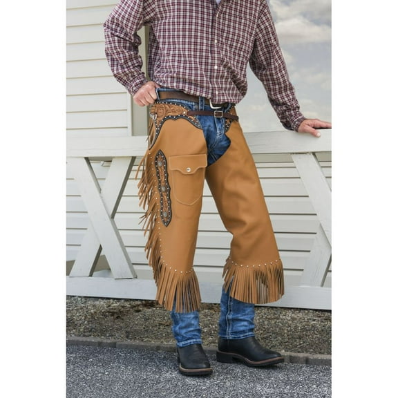 Tough 1 Western Chinks Adult Leather Floral Tooled Buckle S Tan 63-960