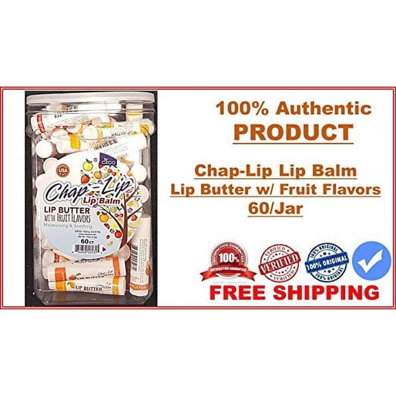 Chap-Lip Lip Balm Lip Butter w/ Fruit Flavors, Moisturizing & Soothing Assorted (60ct Jar)
