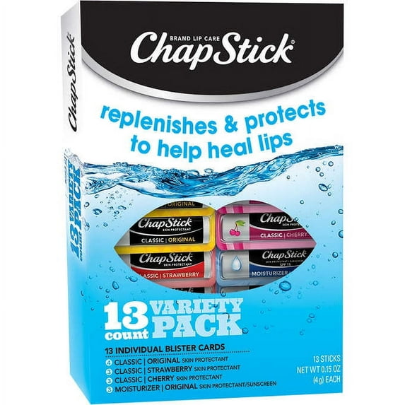 Chap Stick Lip Balm Variety Pack Assorted Flavors Original, Strawberry, Moisturizer, and Cherry