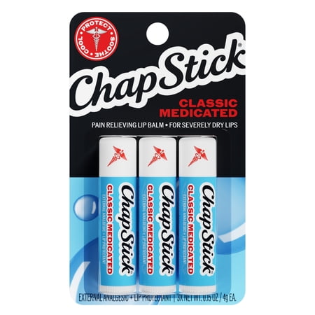 ChapStick Classic Medicated Lip Protectant + External Analgesic, Relieves Dryness, Hydrating Lip Balm, Cold Sore Pain Relief, 0.15 oz