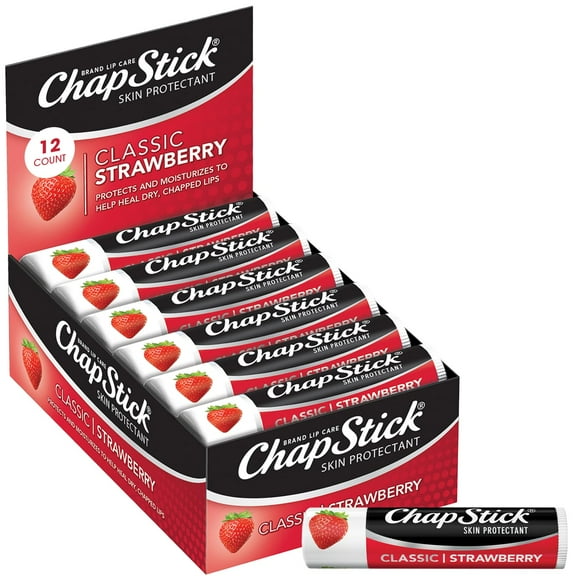 ChapStick Lip Care, Classic Strawberry 12-Count  Bulk Lip Balm, Fruity & Sweet, 0.15 Oz Ea