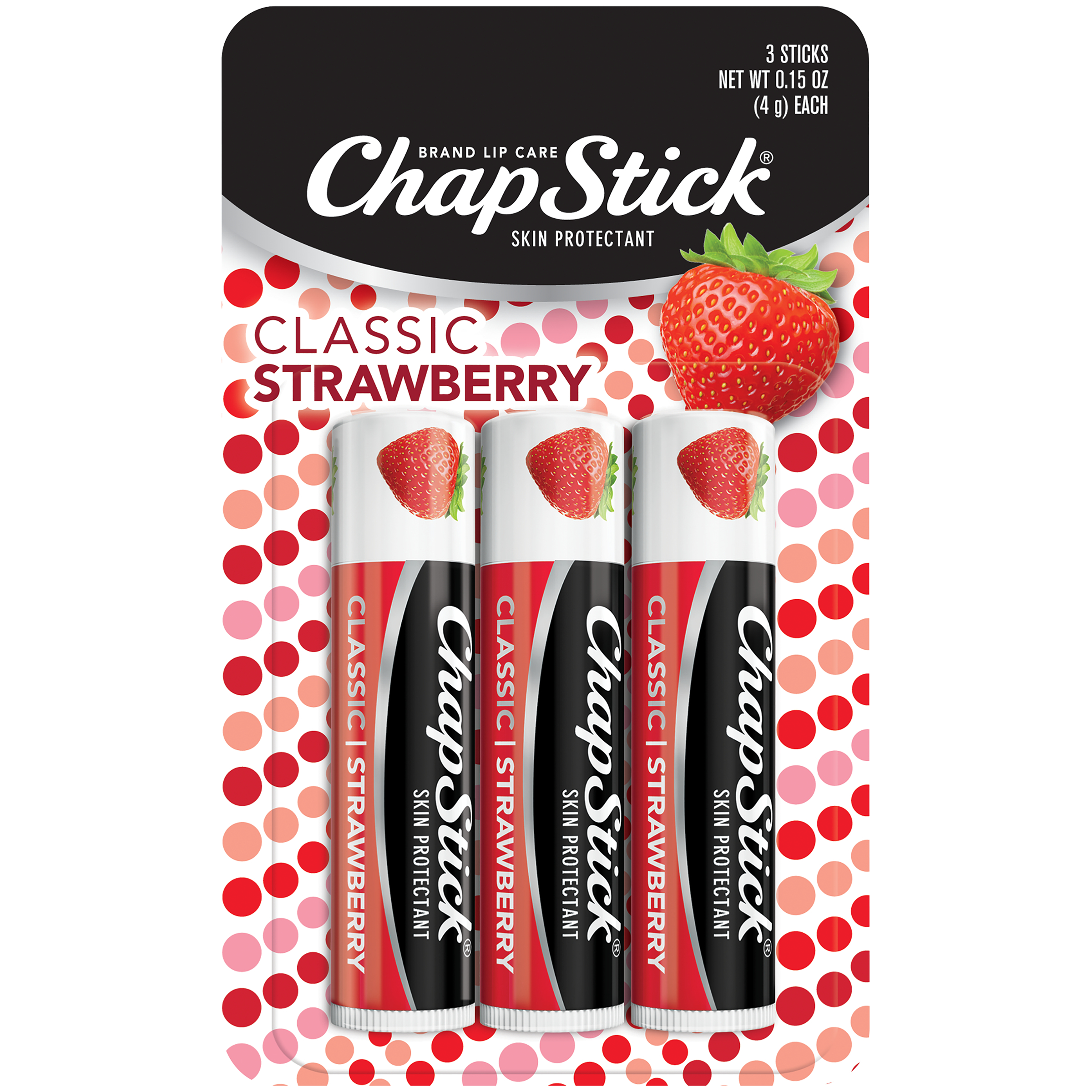 ChapStick Classic Strawberry Lip Balm Tubes - 0.15 oz (Pack of 3) - image 1 of 12