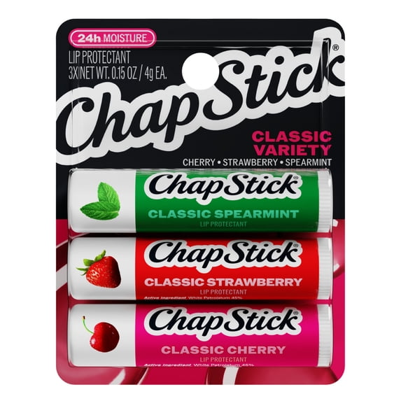 ChapStick Variety Pack: Classic Cherry, Spearmint & Strawberry Lip Balm, 0.15 oz, 3 Pack