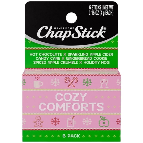 ChapStick Cozy Comforts Holiday Lip Balm 6-Pack Clear Flavored Lip Moisturizer for Stocking Stuffers