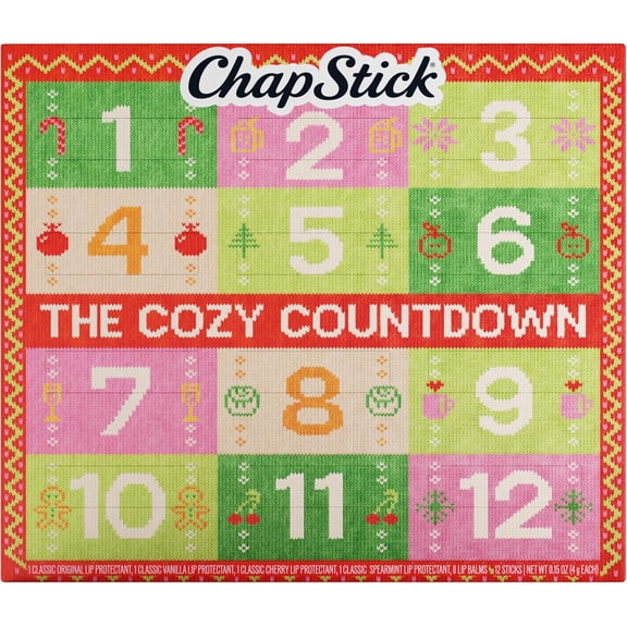 ChapStick Lip Balm Advent Calendar, Cozy Countdown 12-Pack, 0.15 Oz Ea