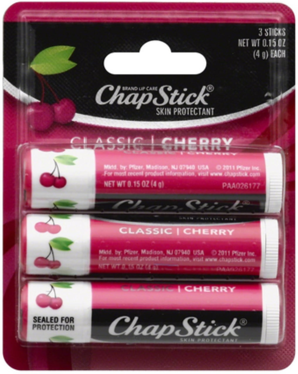 Chapstick Classic Lip Balm, Classic Cherry, 3 Ct, 0.15 oz (6 pack